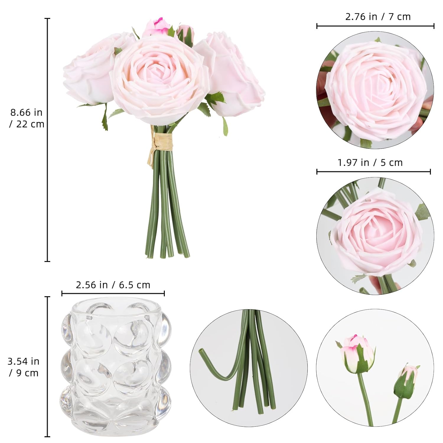 Fake Flowers With Vase,Real Touch Light Pink Roses Realistic Faux Flowers In Vase For Wedding Home Dining Table Centerpiece Decor(Light Pink)