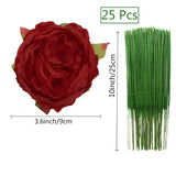 25 Pcs Silk Peony Artificial Flower Heads 4 Inch Fake Peony Flowers Heads With Stems Artificial Peony Flower Heads In Bulk Wholesale For Wedding Home Decor (Dark Red)