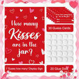 30 Players Valentines Game For Family Office Large Groups Party Adults, Valentine'S Day Guess How Many Kisses Are In The Jar Games Classroom Activities With Guess Cards (Kiss)