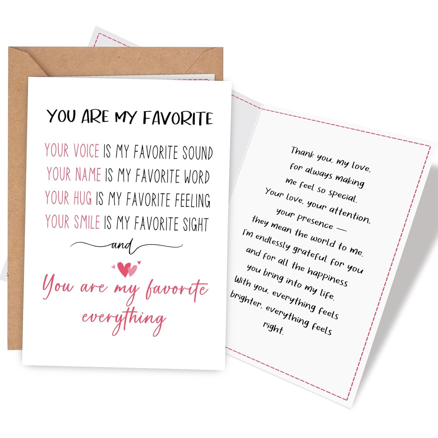 Romantic Valentine'S Day Card For Him Her, Poem Anniversary Card For Couple, Sweet Birthday Cards For Husband Wife, You Are My Favorite Everything