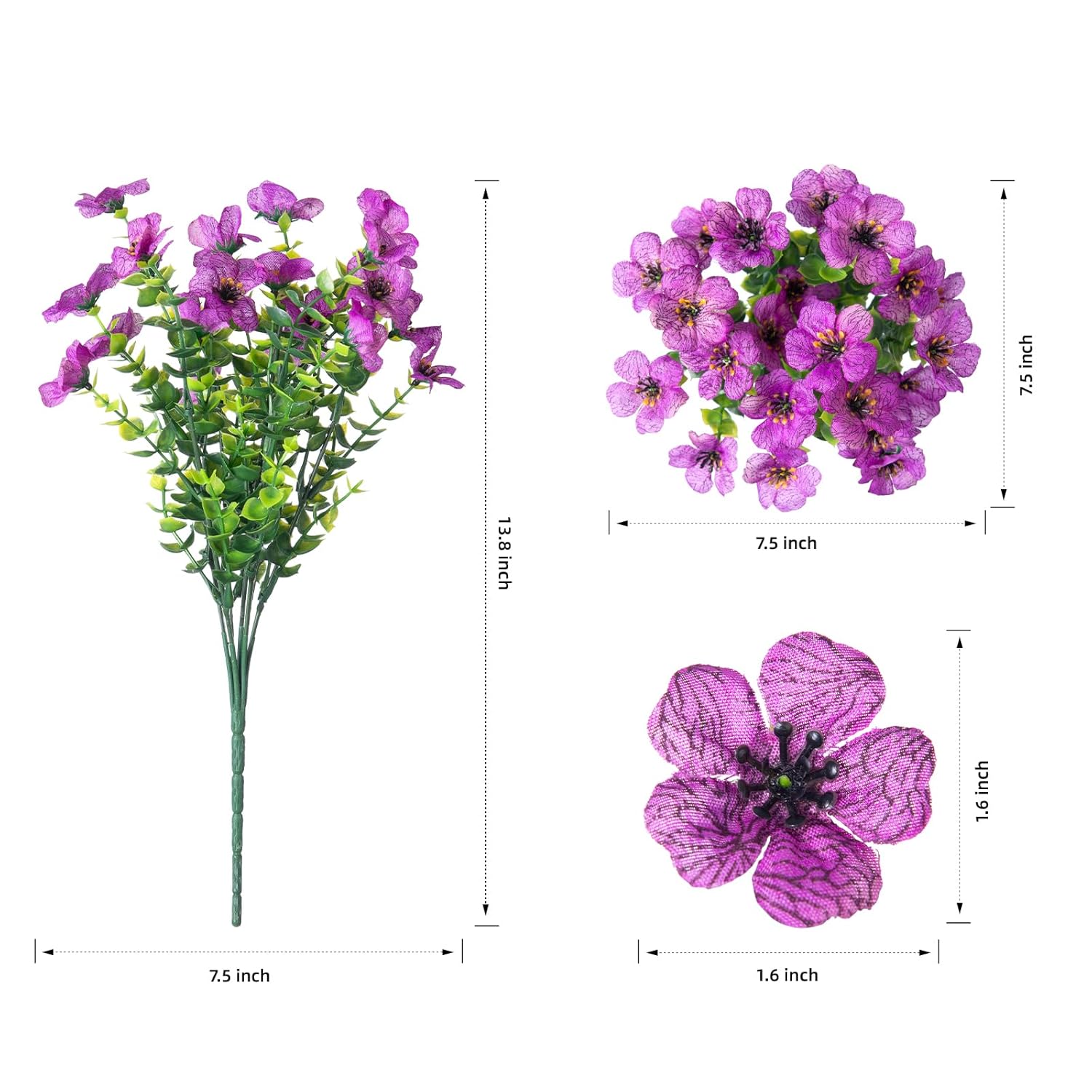 Artificial Flowers For Outdoor Indoor Garden Home Decoration, Faux Flower Daisy With Eucalyptus Leaves Fake Plants Greenery Boxwood Porch Patio, 12 Bundles (Purple)