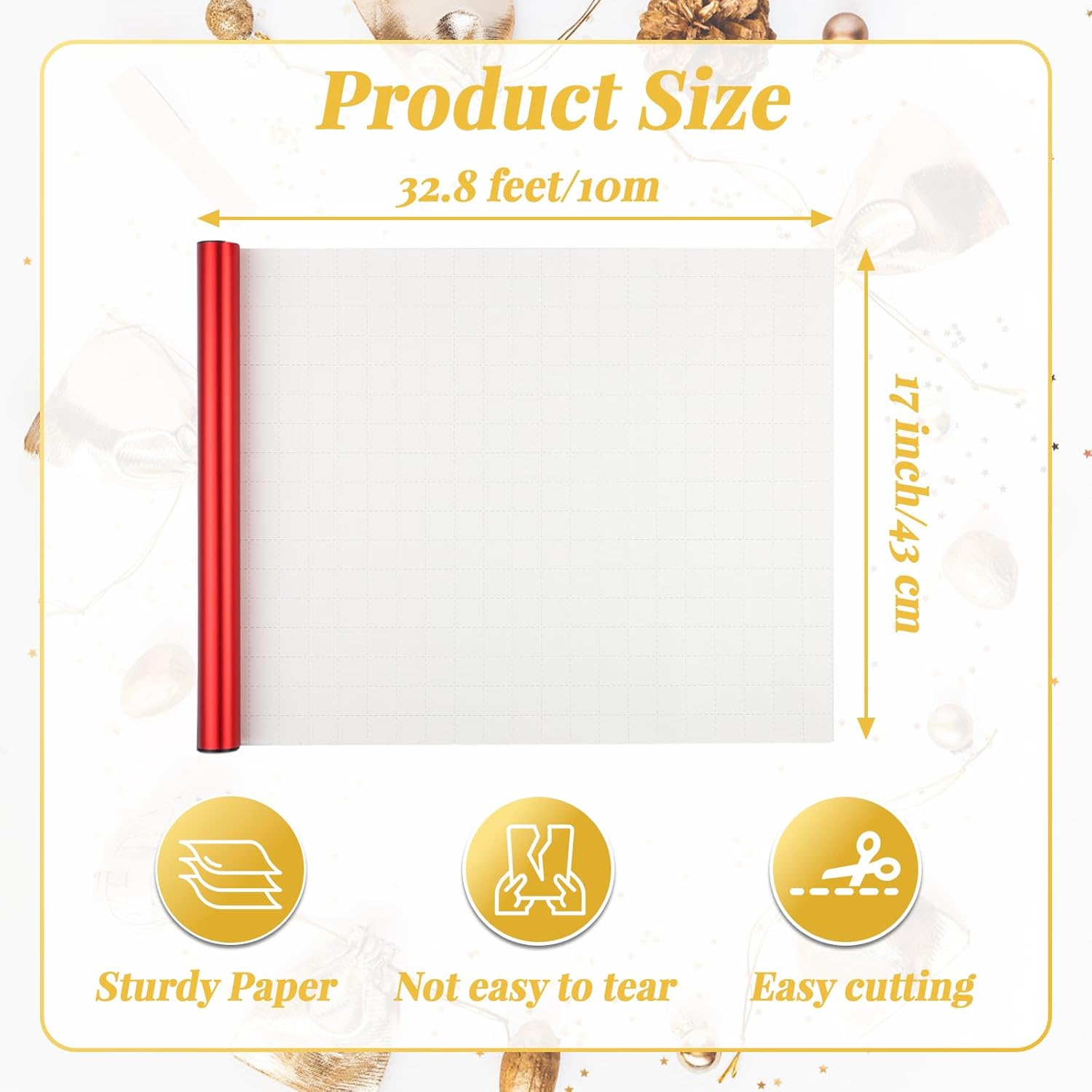 Red Wrapping Paper, 1 Roll 17 In X 32.8Ft Matte Metallic Gift Wrap With 10Pcs Gold Pull Bows, Gift Wrapping Paper Crafts Diy Bouquet Packaging Supplies For Weddings Birthday Holiday Party