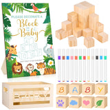 71 Pcs Baby Shower Games Blocks Include 57 Wooden Blank Blocks, 24 Marker, A Block Game Sign And A Blocks Box For Baby Shower Favors Games Prizes Boy And Girls Gender Reveal Party Game