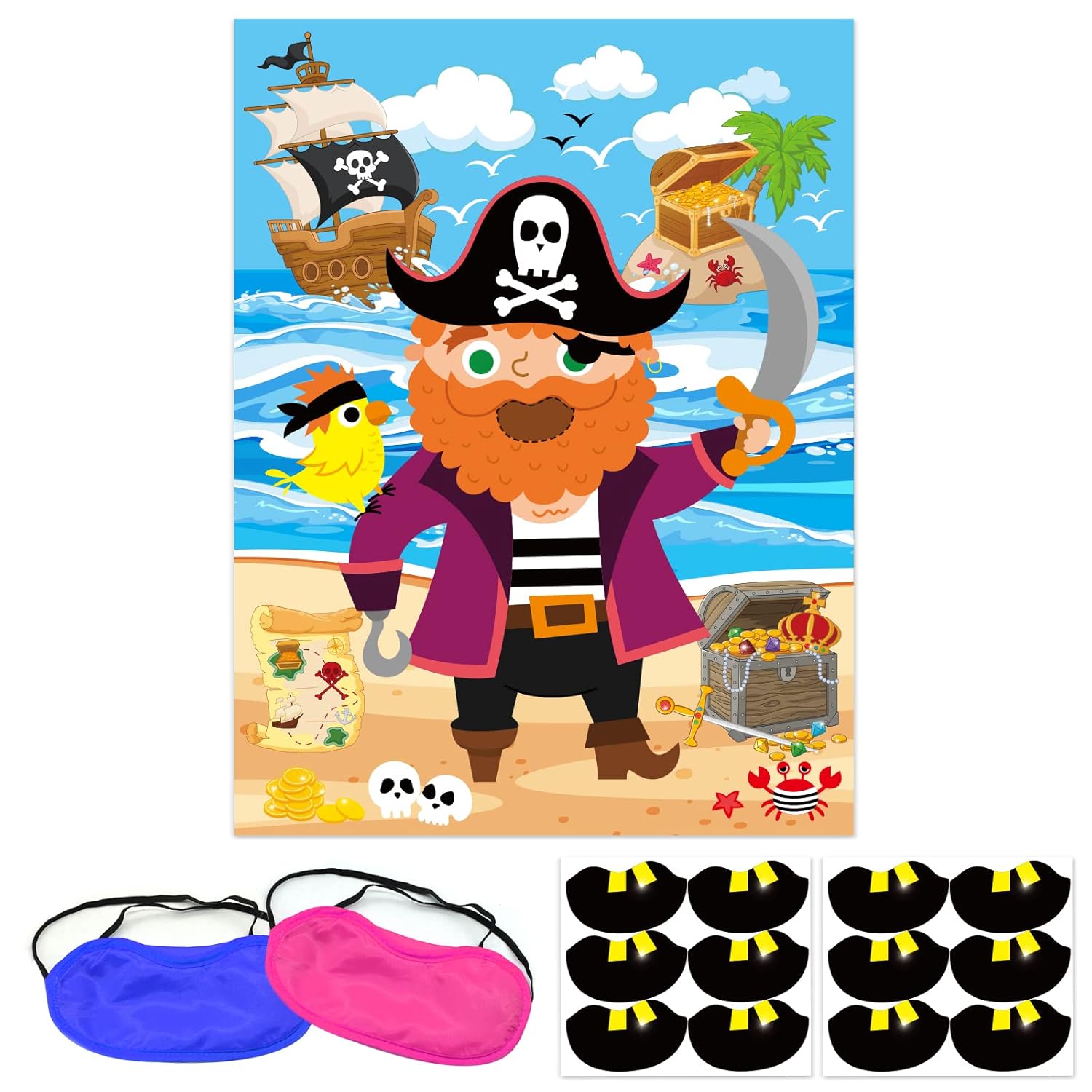 Pirate Party Game Stickers Pin The Teeth On The Poster With 36 Pieces Gold Teeth Stickers And 2 Pieces Blindfold For Pirate Birthday Party Favors Supplies