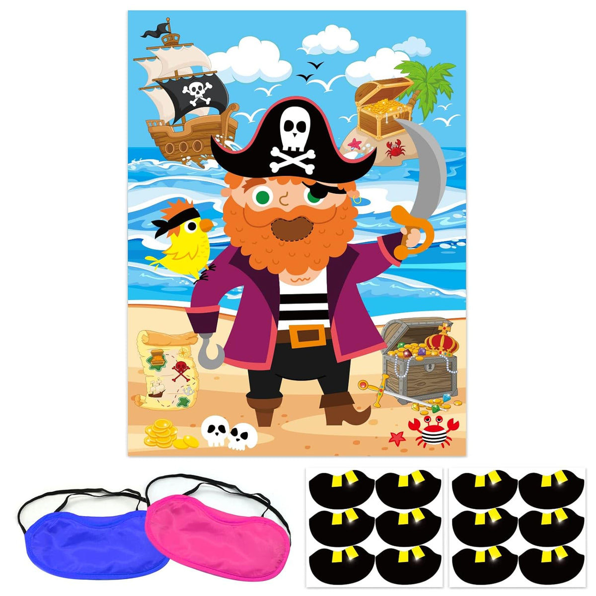 Pirate Party Game Stickers Pin The Teeth On The Poster With 36 Pieces Gold Teeth Stickers And 2 Pieces Blindfold For Pirate Birthday Party Favors Supplies