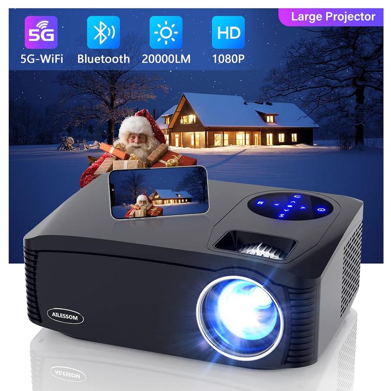 Native 1080P 5G Wifi Bluetooth Projector, 20000Lm 450" Display Support 4K Movi