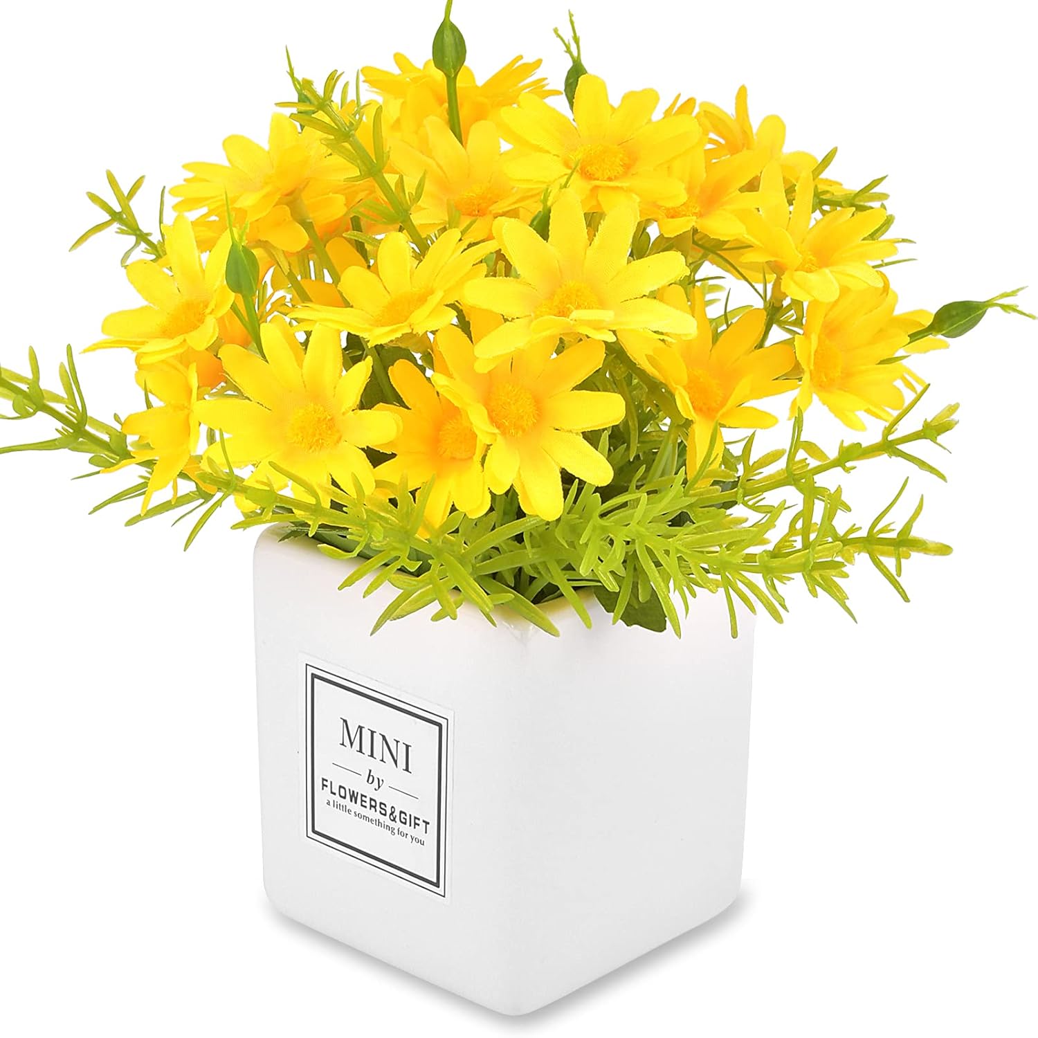 Artificial Flowers, Yellow Daisy Flower With Vase Silky Artificial Daisies Bouquet Fake Plant Bonsai For Home Office Wedding Decoration, Table Centerpieces Arrangement, Windowsill Decor