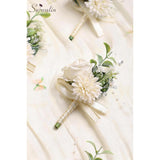2 Pcs White Boutonniere For Men, Groom Groomsmen Best Man Guest Boutonnieres, Artificial Flowers Silk Rose For Wedding Prom Ceremony Anniversary Party Homecoming