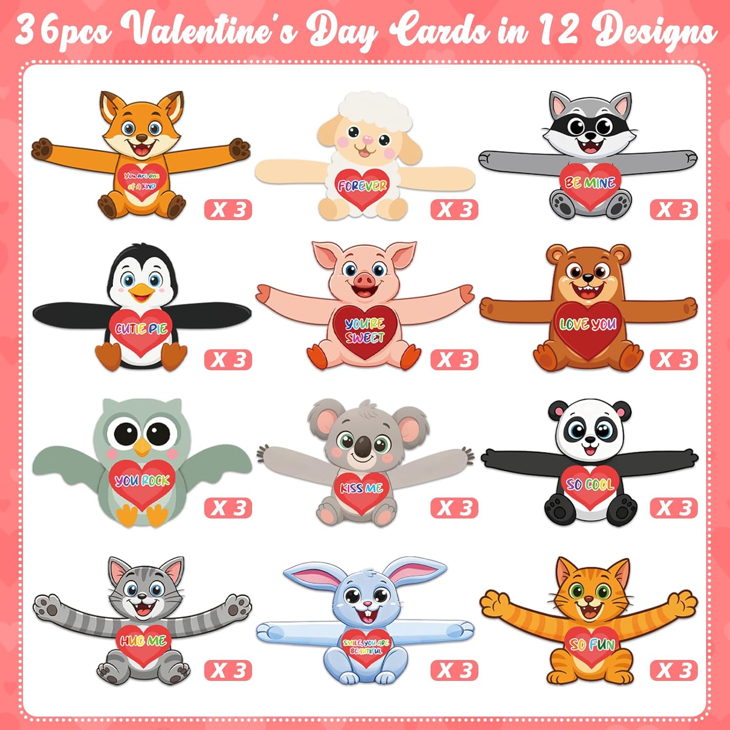 36Pcs Valentines Day Cards For Kids Classroom, Valentine’S Day Candy Holder Gifts Cards For Classroom Exchange Activity, Kids Valentine Exchange Candy Card For Class Party, 12 Animals Designs