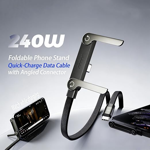 240W USB C to USB C Fast Charging Cable with Stand 4.9FT 90 Degree Design