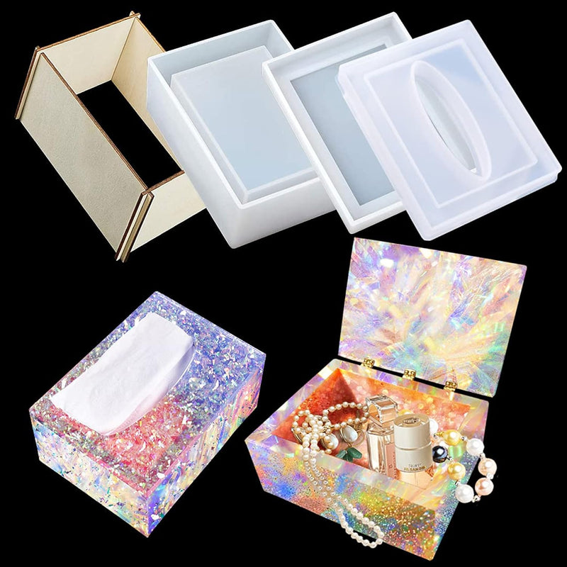 3Pcs Tissue Box Silicone Molds Set Napkin Box Epoxy Molds For Resin Ca