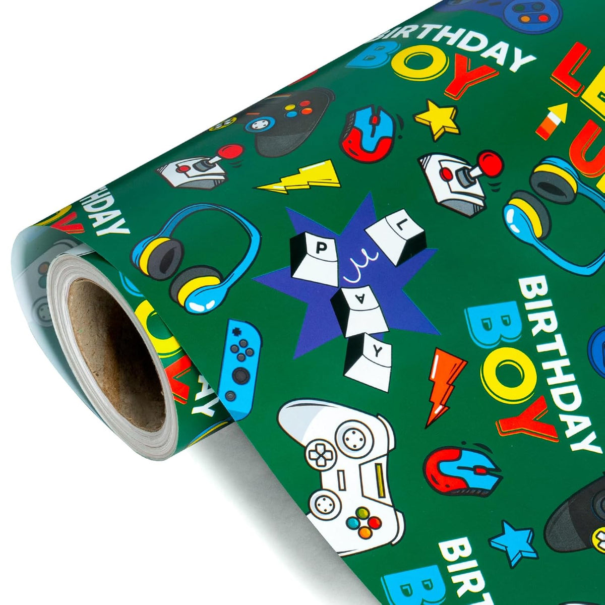 Gaming Wrapping Paper Roll - Mini Roll - 17 Inch X 33 Feet - Green Gaming Boys Kids Happy Birthday Wrapping Paper For Boys Kids Birthday, Baby Shower, Party