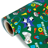 Gaming Wrapping Paper Roll - Mini Roll - 17 Inch X 33 Feet - Green Gaming Boys Kids Happy Birthday Wrapping Paper For Boys Kids Birthday, Baby Shower, Party