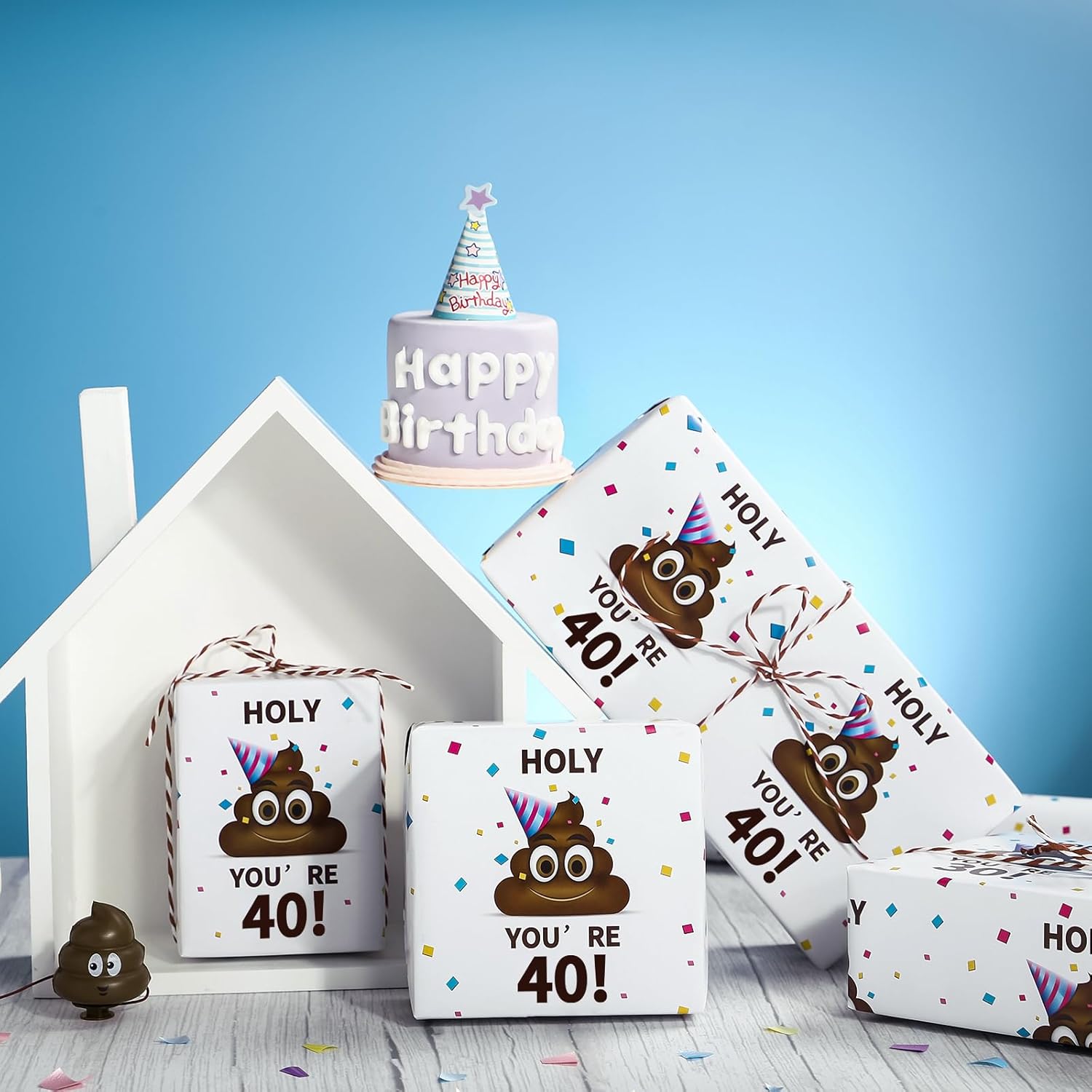 Funny 40Th Birthday Wrapping Paper Sheet - 6 Sheets Holy Shit You'Re 40 Design Folded Flat For Birthday, Party, Prank - 19.7 Inch X 27.5 Inch Per Sheet