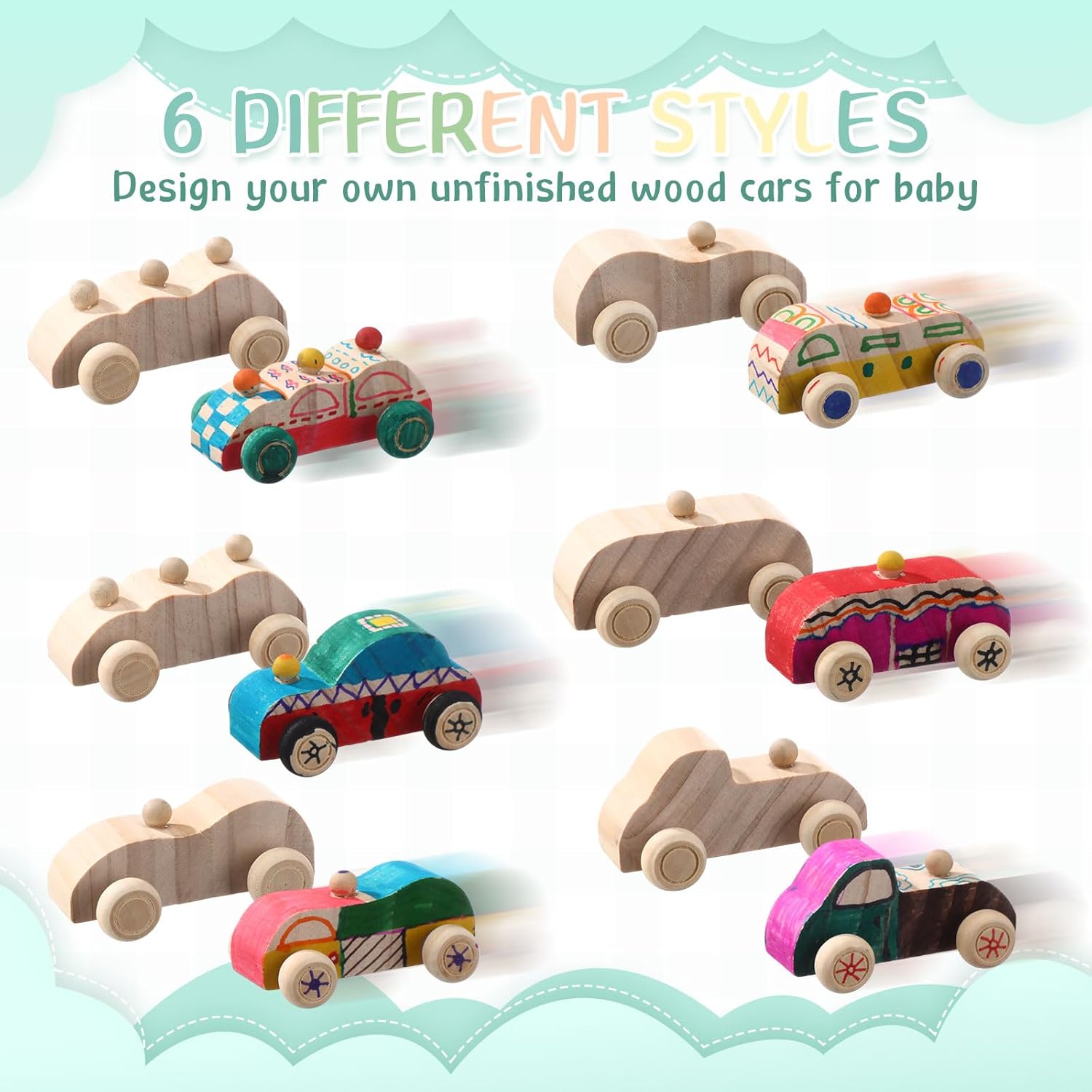 Baby Shower Game Sign Kit Includes 32 Unfinished Wooden Car Blocks, 12 Markers, And A Prize Decoration Sign For Baby Shower(Leaf)