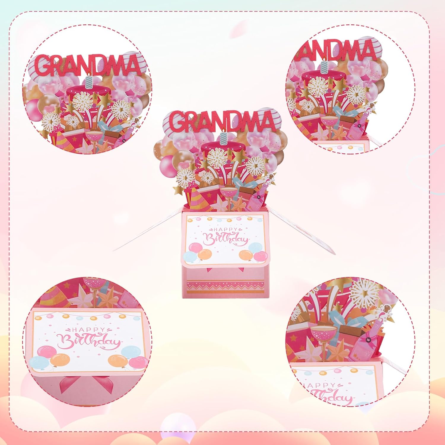 Happy Birthday Grandma Pop Up Card, Colorful Popup Mothers Day Birthday Greeting Card With Envelope Great Grandma Birthday Gifts Best Nana Gifts Creative Gift Idea For Grandma