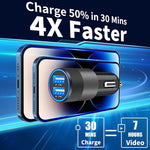 MFi Certified iPhone Fast Car Charger, Dual USB + 2-Pack Lightning Cables