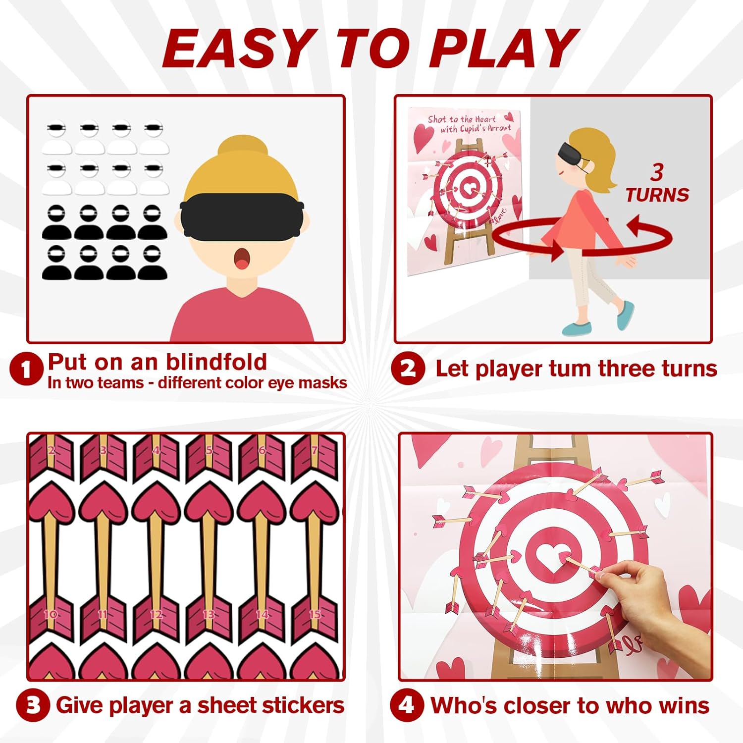 Valentines Day Games, Pin The Arrow On The Heart, Valentines Games For Kids Classroom 24 Pcs School Activities For Boys Girls Adults
