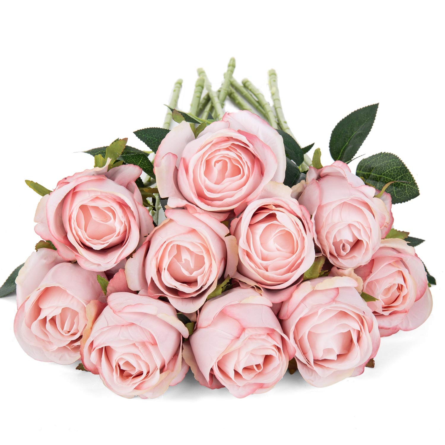 10Pcs Artificial Rose Flowers Long Stem Fake Silk Roses For Diy Wedding Bouquet Table Centerpiece Home Decor (Light Pink)