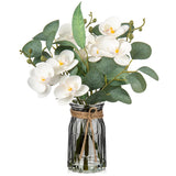 White Orchids Artificial Flowers With Vase Fake Flower In Vase Artificial Eucalyptus Stems In Glass Vases With Faux Water Faux Orchid With Eucalyptus Leaves Arrangement For Dining Table Centerpiece