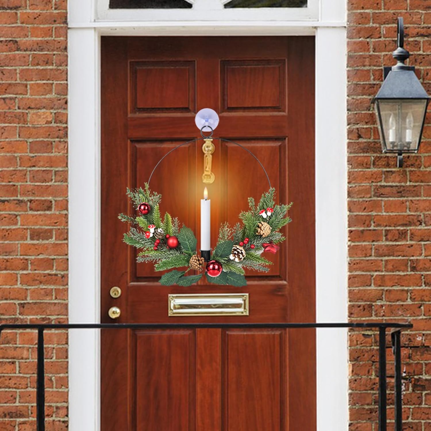 Flameless Candles With Remote And Timer Wreaths, Real Wax Battery Operated Wreaths With Led Flickering 3D Flame, Christmas Gift For Front Door Window Holiday Christmas Decor