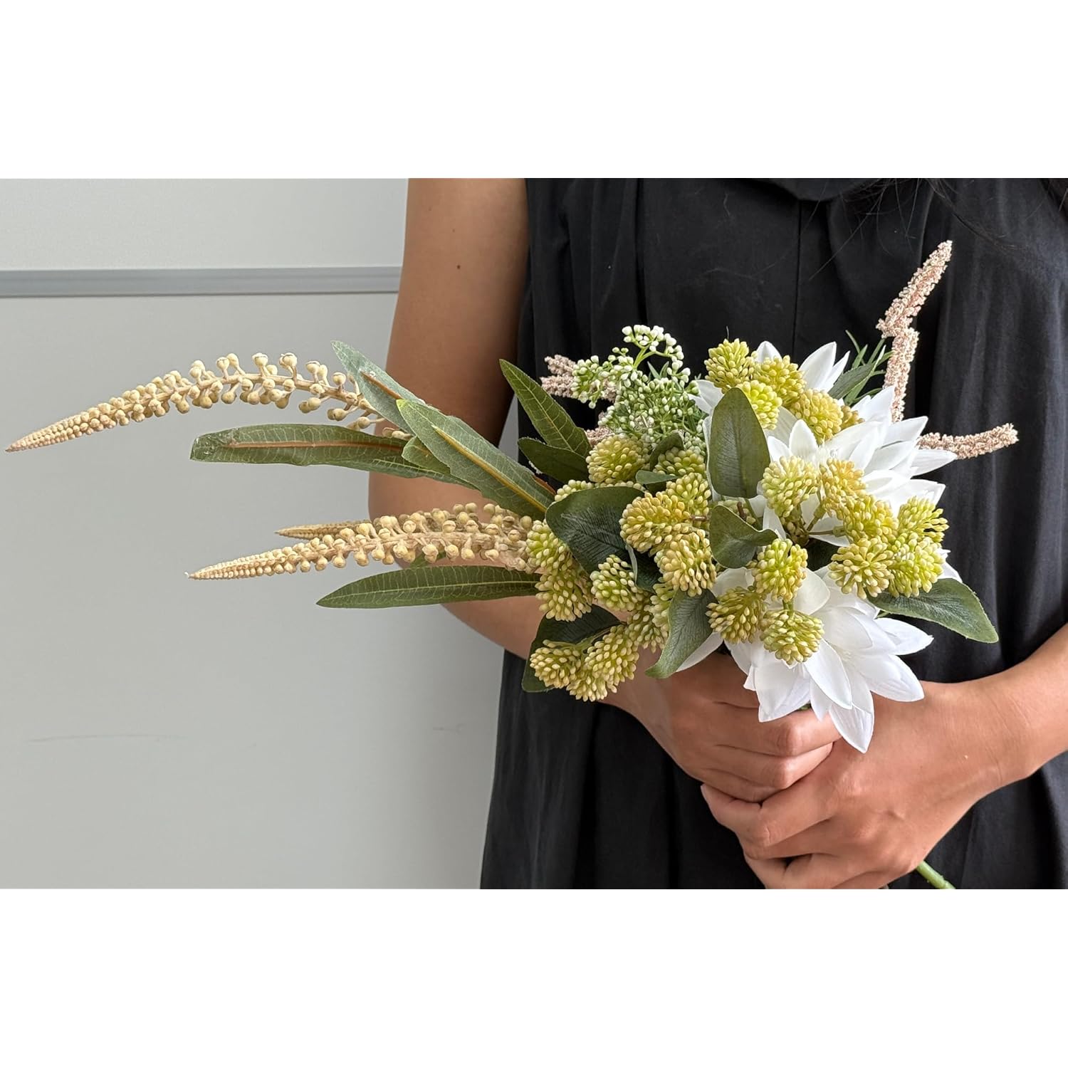 3Pcs Artificial Banksia Flower Spray With Green Leaves Realistic Silk Floral Arrangement For Wedding Bouquets Home Decor (Beige)