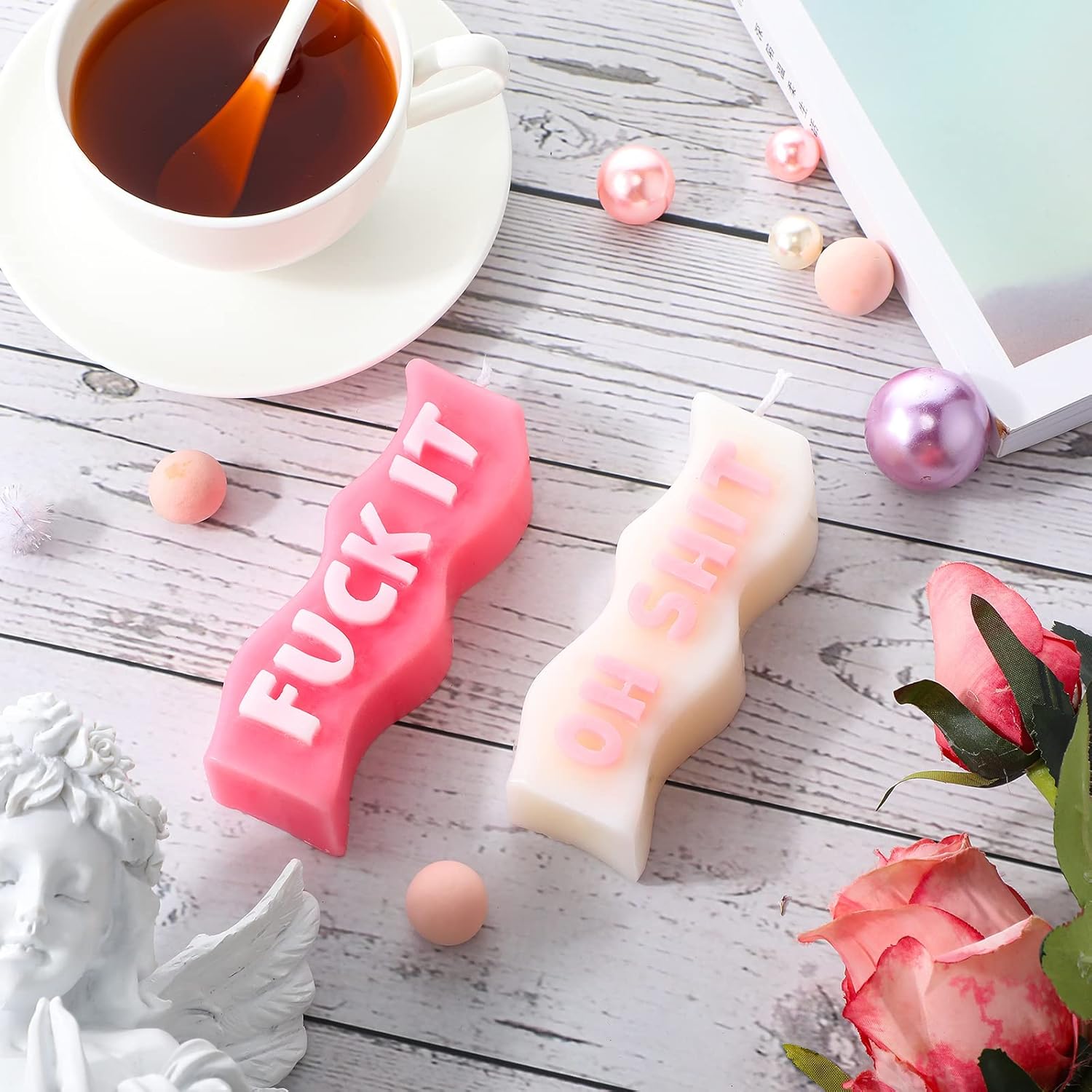 2 Pieces Aesthetic Candles Atmosphere Candle Wavy Word Fun Shaped Trendy Soy Wax Scented Cool Funny Gift For Office Birthday Home Decoration(Funny)