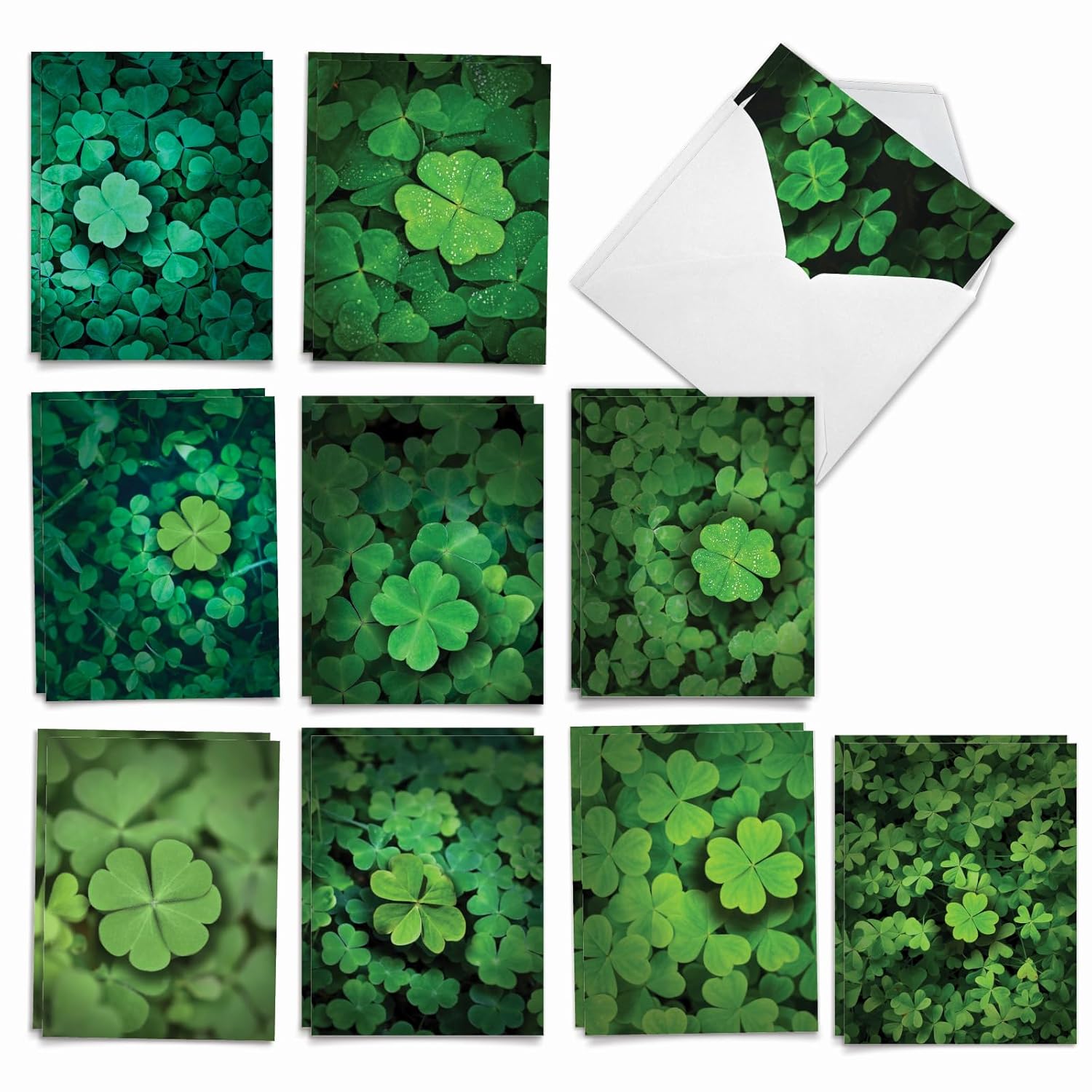 - 20 Assorted Boxed St. Patrick'S Day Note Cards, 2 Each Of 10 Designs, With Envelopes (4 X 5.12 Inch) - Lucky Clovers Am9079Spg-B2X10