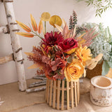 Artificial Fake Flowers Plants Silk Flower Arrangements Wedding Bouquets Decorations Plastic Floral Table Centerpieces For Home Kitchen Garden Party Décor (Autumn Red)