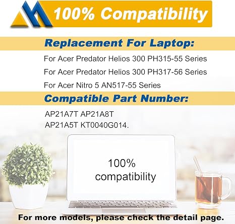 Acer AP21A8T AP21A7T 90Wh Laptop Battery Replacement for Nitro 5 PH18 Predator