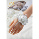 White Wrist Corsages For Prom, Set Of 6, Rose Wedding Wrist Corsage For Bridal Bridesmaid Girl Women, Fake Wrist Flower For Mother Of Bride, Artificial Hand Flower For Homecoming Anniversary