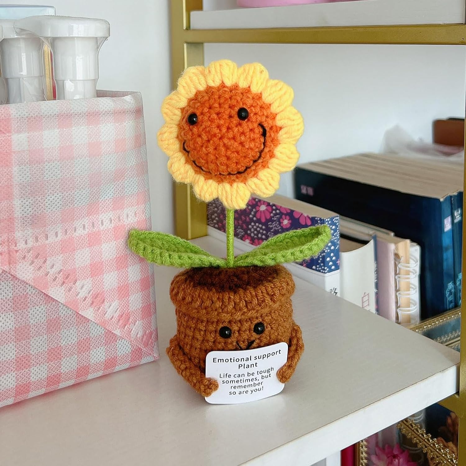 Crochet Forget-Me-Not Potted Plants Handmade Artificial Flowers For Home Decor, Wedding, Birthday Gift For Friends And Family (Smiling Sunflower)