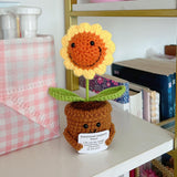 Crochet Forget-Me-Not Potted Plants Handmade Artificial Flowers For Home Decor, Wedding, Birthday Gift For Friends And Family (Smiling Sunflower)