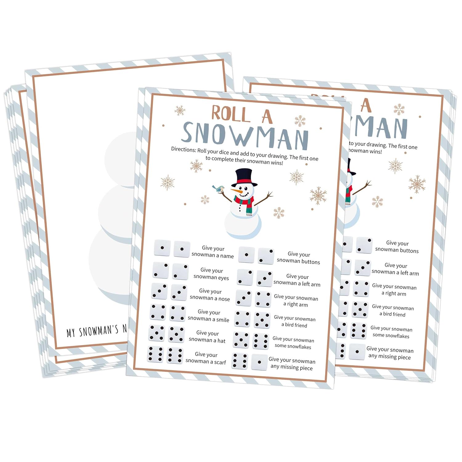 Roll A Snowman Dice Game, Christmas Candy And Family Party Games, Ice Breaker Winter Activity For Teens, 25 Game Cards