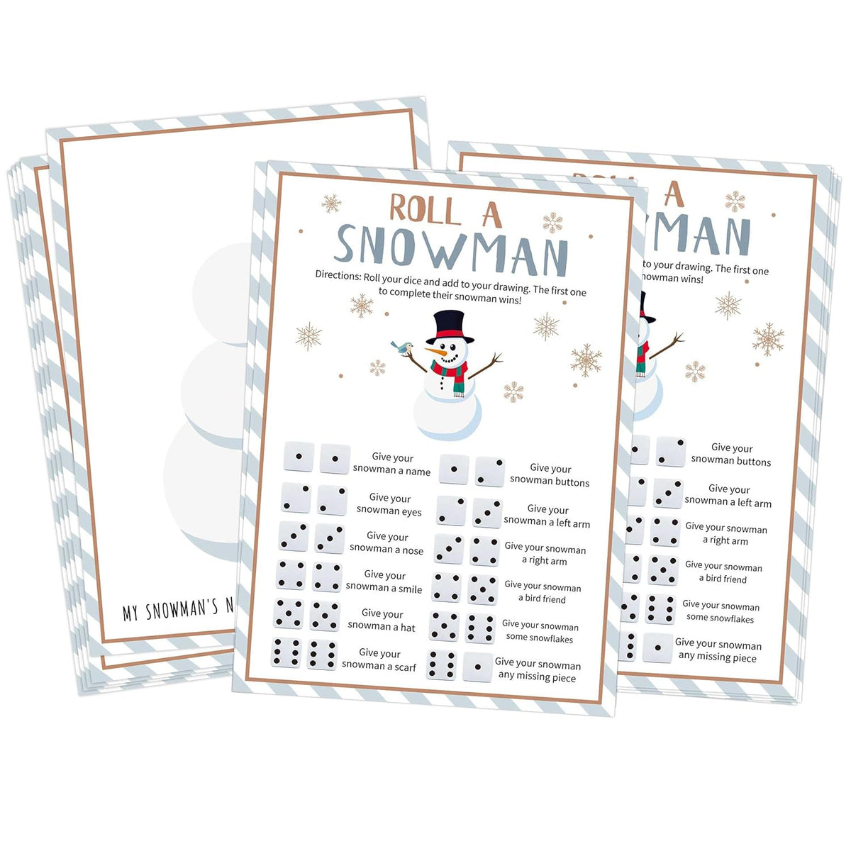 Roll A Snowman Dice Game, Christmas Candy And Family Party Games, Ice Breaker Winter Activity For Teens, 25 Game Cards