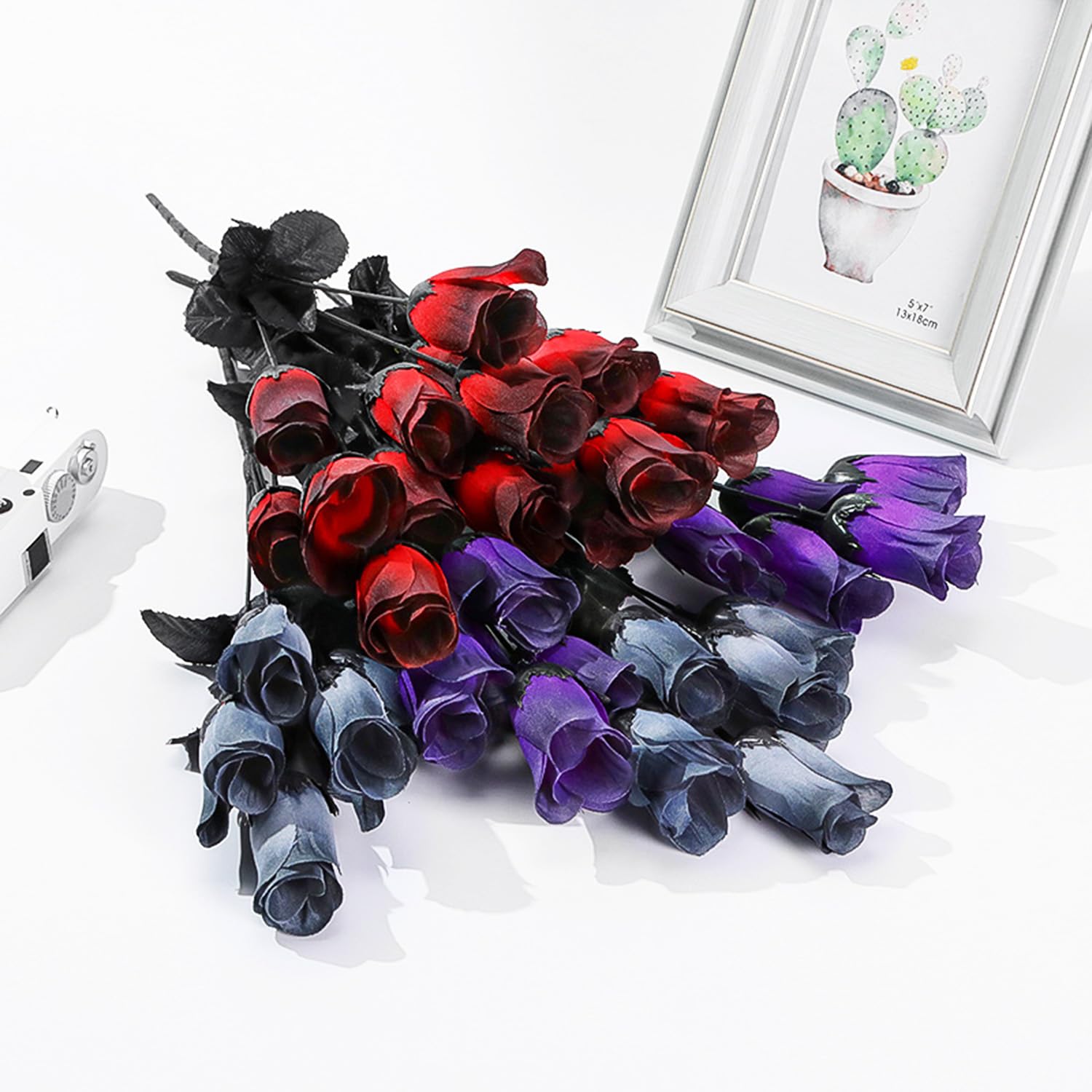 Red Black Artificial Roses Purple Silk Flowers 9 Bundles 45 Head Roses For Halloween Home Vase Wedding Patry Decoration Indoor Outdoors