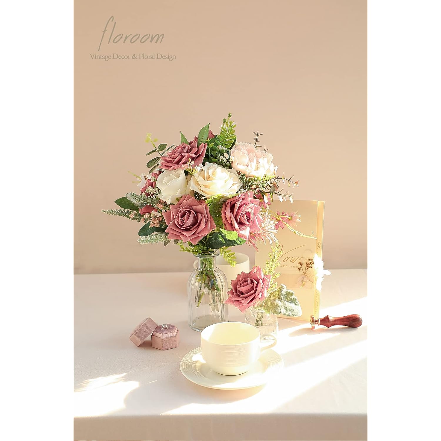 Artificial Flowers 16Pcs 3.5" Real Looking Dusty Rose Foam Fake Hybrid Tea Roses With Stems For Diy Wedding Bouquets Bridal Shower Centerpieces Floral Arrangements Party Tables Home Decoration