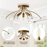 Modern Gold Semi Flush Mount Ceiling Light Vintage Brass 3 Light Fixture
