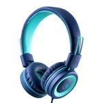 K11 Kids Foldable On-Ear Headphones, Tangle-Free, 3.5mm Jack (Navy/Teal)