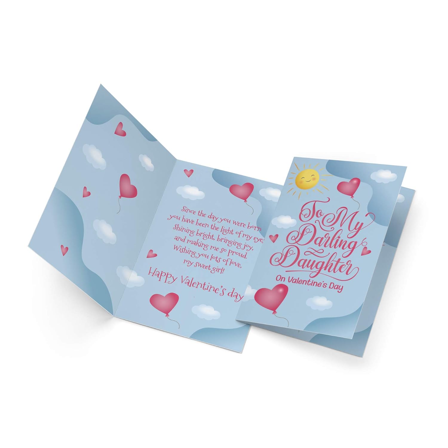 Daughter Valentine'S Day Card, Made In America, Eco-Friendly, Thick Card Stock With Premium Envelope 5In X 7.75In, Packaged In Protective Mailer (Blue With Hearts)