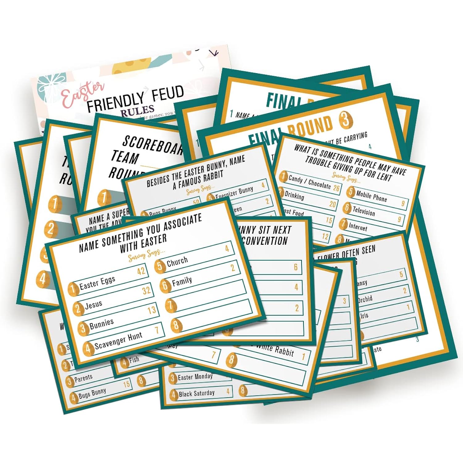 Easter Family Feud Quiz Game, Easter Party Decorations, Easter Party Games, Easter Friendly Feud Quiz, Easter Party Favor, Family Activity, Feud Trivia Quiz, Easter Friendly Feud Card Game-001