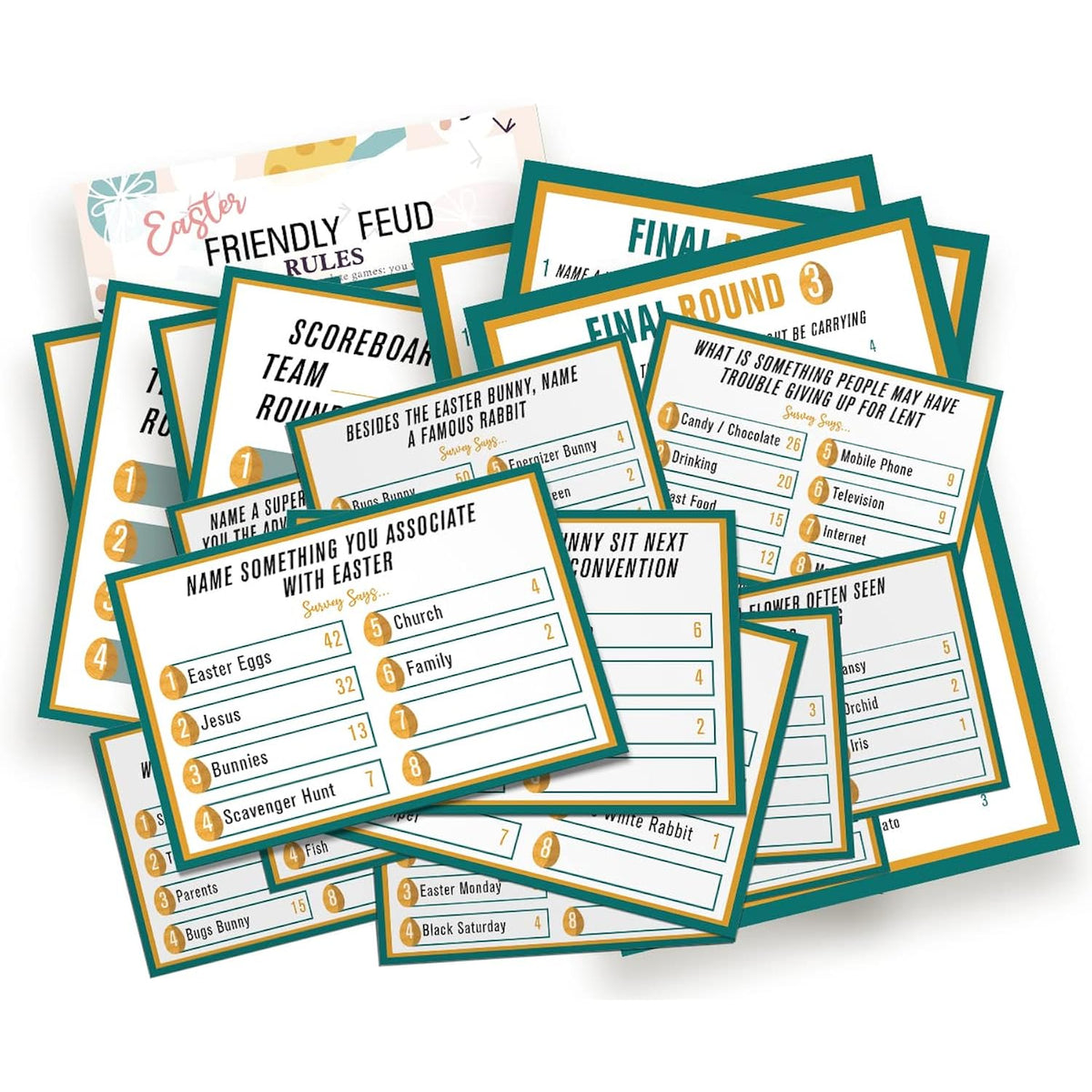 Easter Family Feud Quiz Game, Easter Party Decorations, Easter Party Games, Easter Friendly Feud Quiz, Easter Party Favor, Family Activity, Feud Trivia Quiz, Easter Friendly Feud Card Game-001