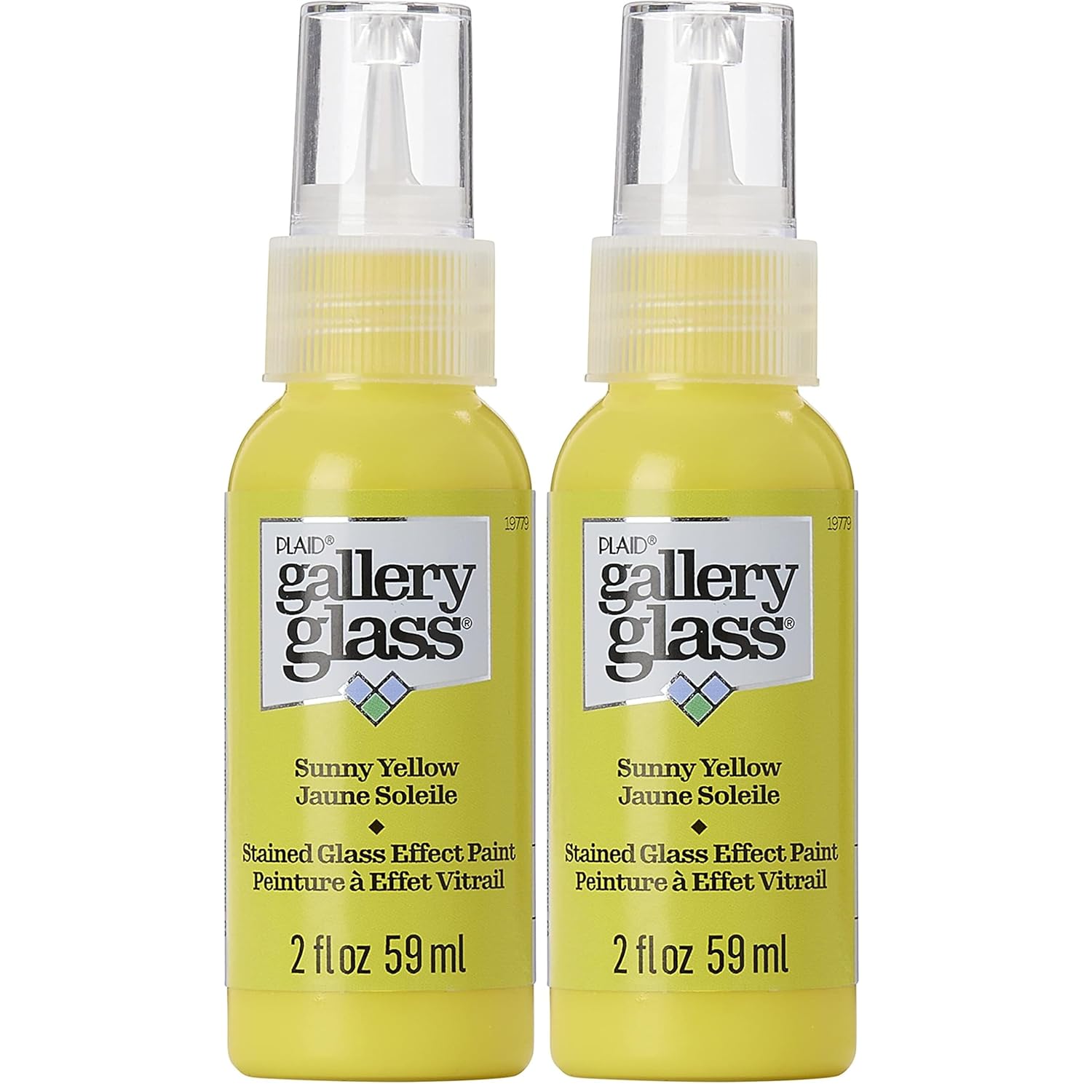 Gallery Glass, Sunny Yellow Stained Glass 2 fl oz Brilliant Smooth Finish Paint, Perfect for Easy to Apply DIY Arts and Crafts, 19779, 1 Count (Pack of 2)