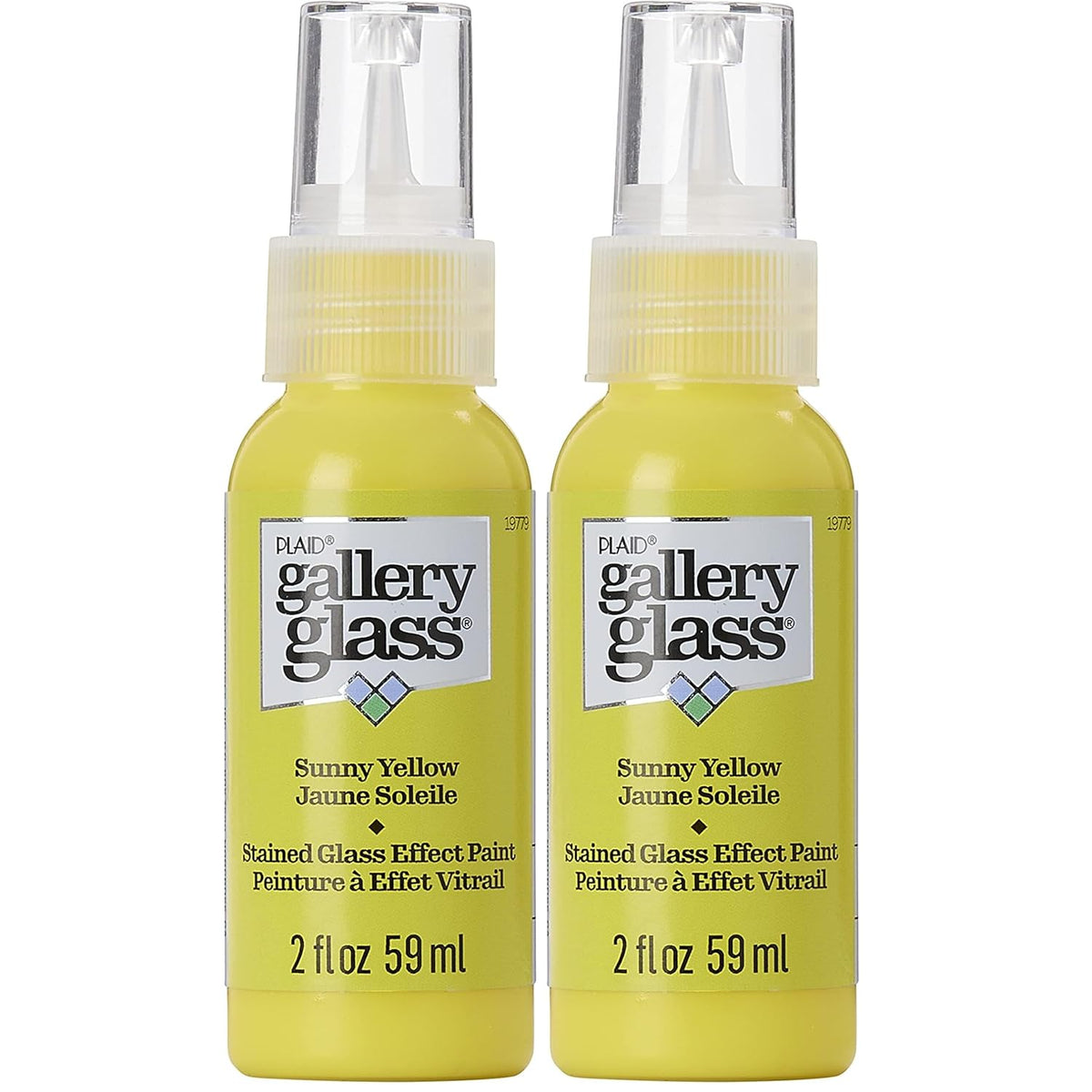 Gallery Glass, Sunny Yellow Stained Glass 2 fl oz Brilliant Smooth Finish Paint, Perfect for Easy to Apply DIY Arts and Crafts, 19779, 1 Count (Pack of 2)