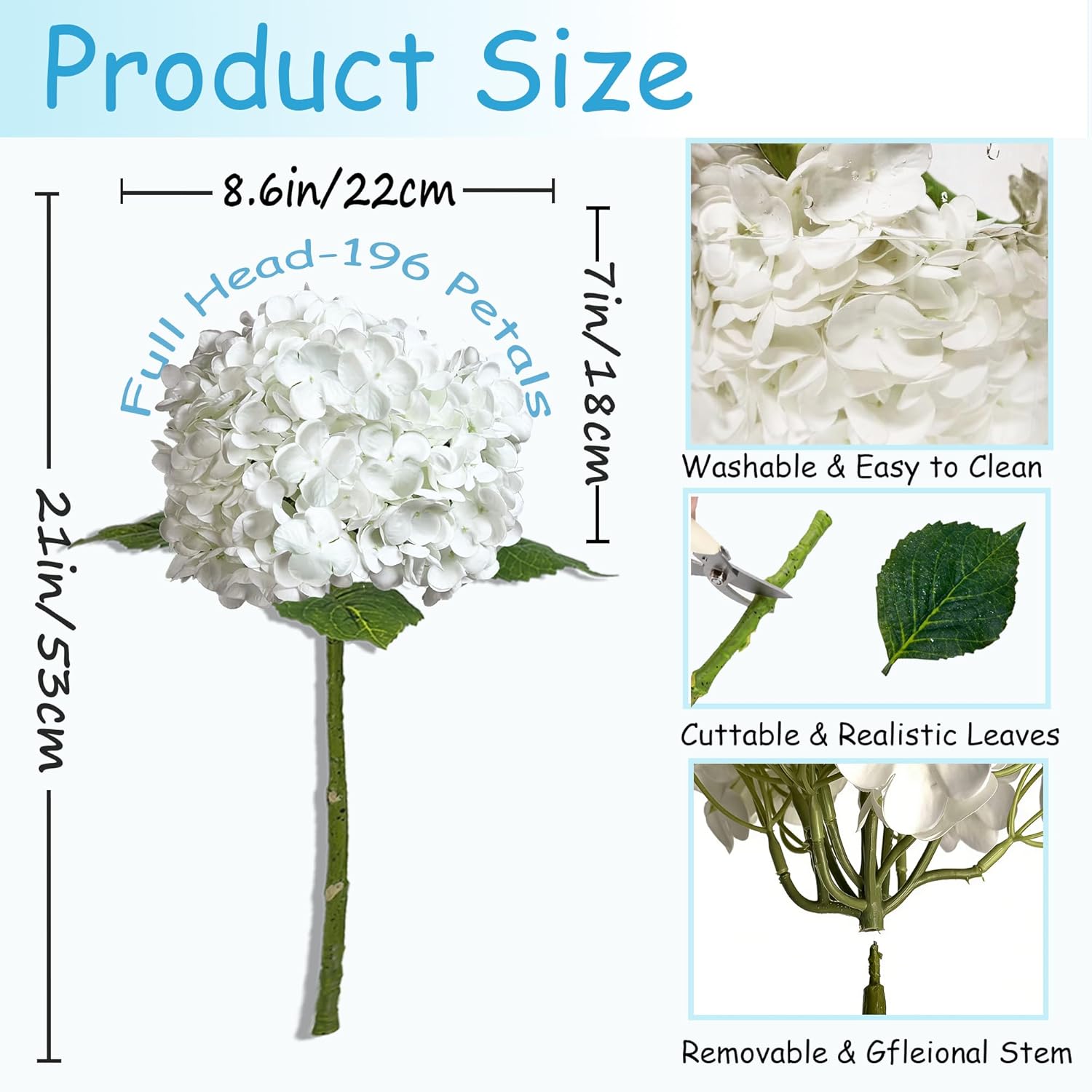 3 Pcs Real Touch Hydrangea Artificial Flowers, Waterproof 3D Latex White Hydrangeas, Faux Flower Stems For Wedding Centerpiece, Anniversary, Shower Vanity & Party Arrangements