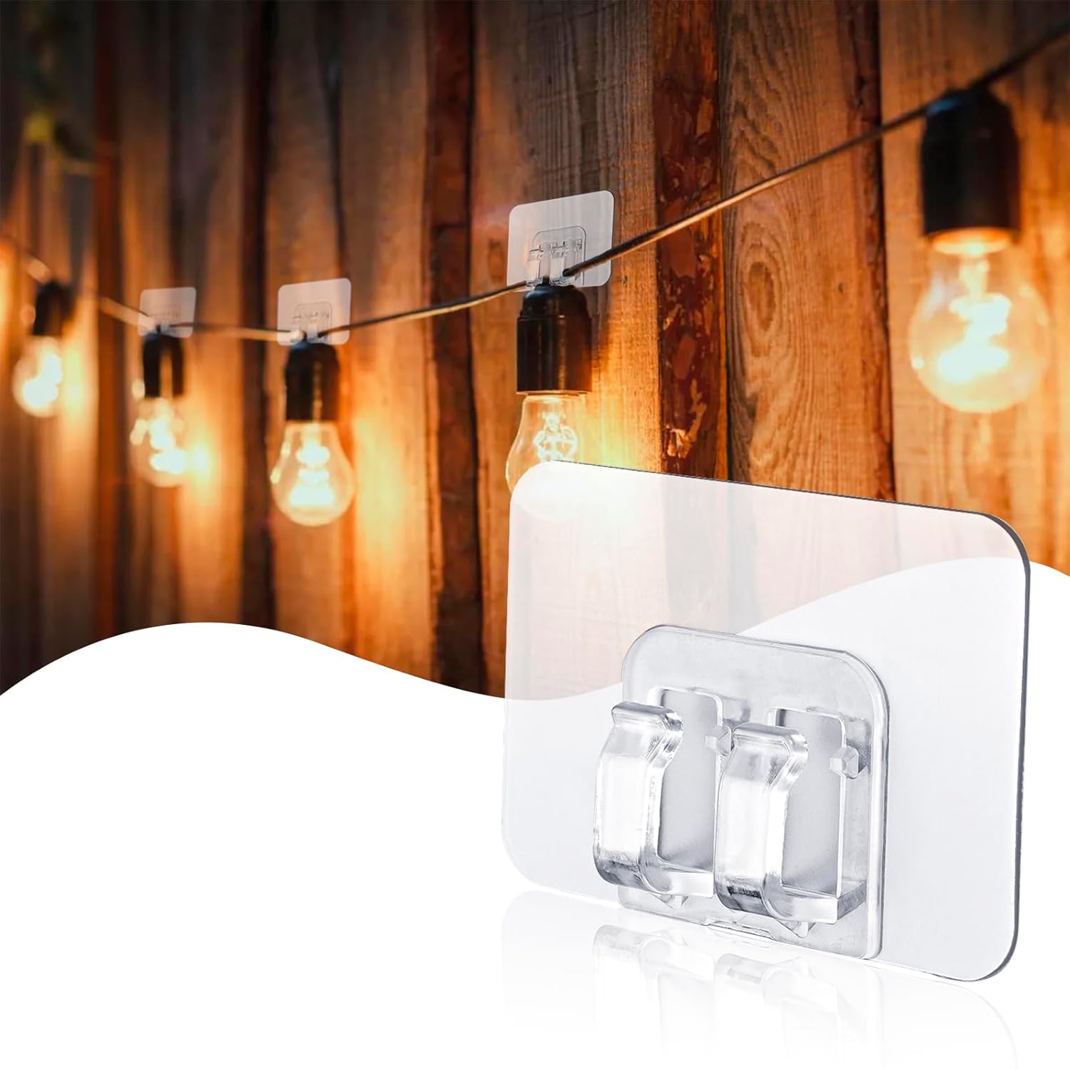 Hooks For Outdoor String Lights With Damage-Free Adhesive Strips - No Tools, No Holes, Waterproof & Uv-Resistant For Christmas, Patio, Pergola Decor (80)
