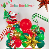 Merry Christmas Dark Green, Red, Chrome & Gold Balloon Garland Arch Kit - 129Pcs With Christmas Tree, Santa, Candy Cane, Star Mylar Balloons For Winter, New Year'S Eve Decoration