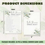 Who Knows The Bride Best, Greenery Bridal Shower Games Cards, 30 Guests Elegant Wedding Activity For Bachelorette Engagement Party Decorations Favors- B07