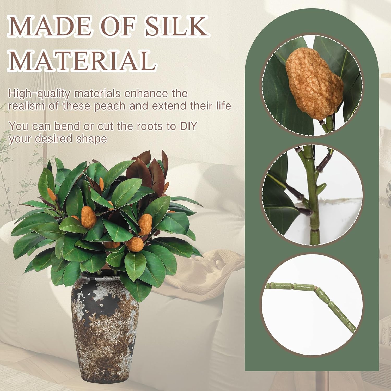 10 Pcs Magnolia Artificial Branches 32 Inch 3D Magnolia Pick Faux Stems With Leaves And Fruit Greenery Houseplant For Indoor Outdoor Vase Filling Home Wedding Table Decor