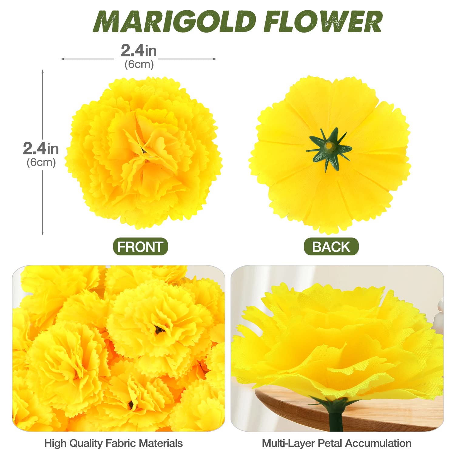 50 Pcs Marigold Flowers Silk Artificial Marigold Flowers, Mexican Flowers Decoration For Baby Shower Wedding Party Decoration Halloween Christmas New Year Decor